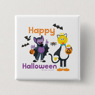 Badge Carré 5 Cm Grand oiseau et nombre   Joyeux Halloween