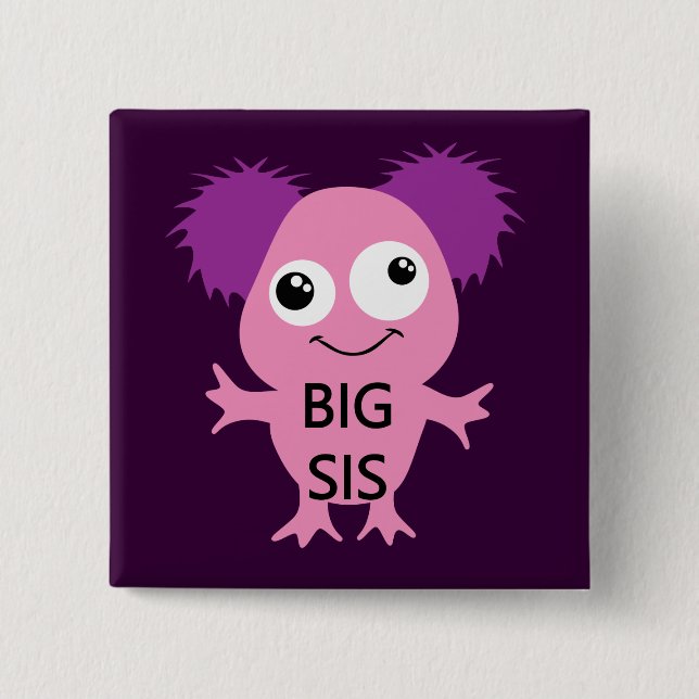 Badge Carré 5 Cm Grand Soeur Rose Monster (Devant)