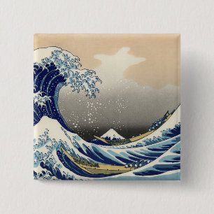 Badge Carré 5 Cm Grande vague Kanagawa nautique du Mont Fuji Japon
