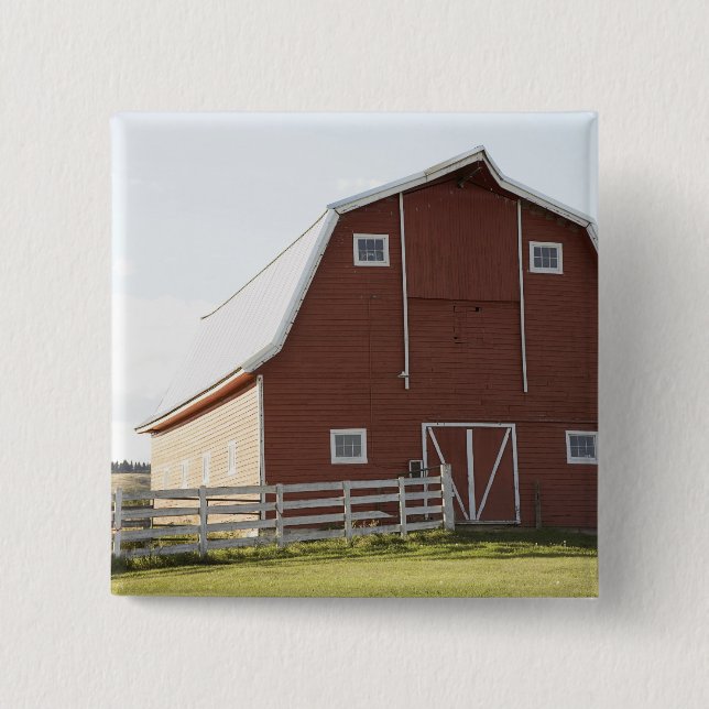 Badge Carré 5 Cm Grange dans le paysage rural (Devant)