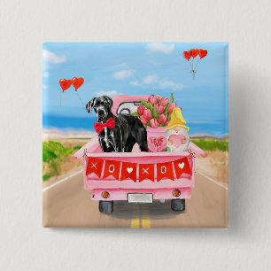 Badge Carré 5 Cm Great Dane Chien Valentine's Day Truck