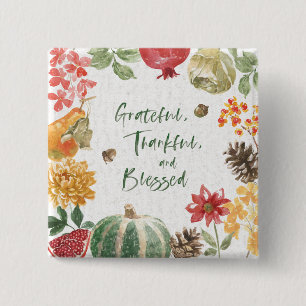 Badge Carré 5 Cm Greatful, Thankful, and Blessed Harvest