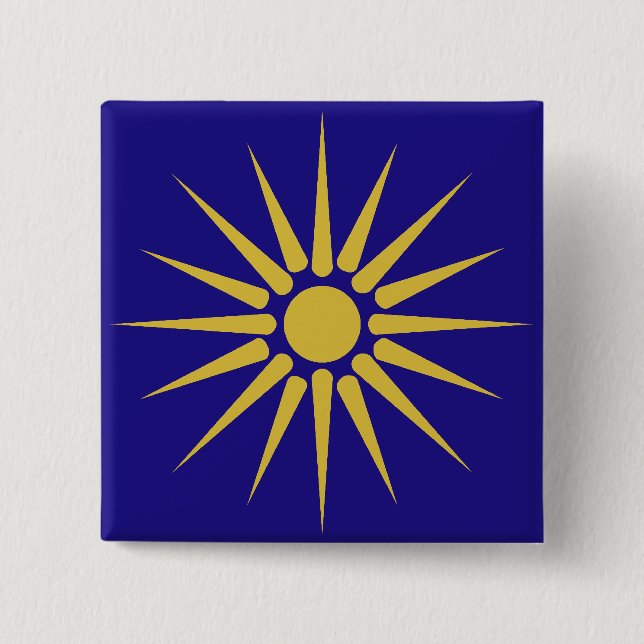 Badge Carré 5 Cm Grec Macédoine, drapeau de la Grèce (Devant)