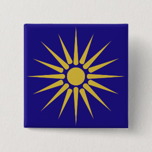Badge Carré 5 Cm Grec Macédoine, drapeau de la Grèce