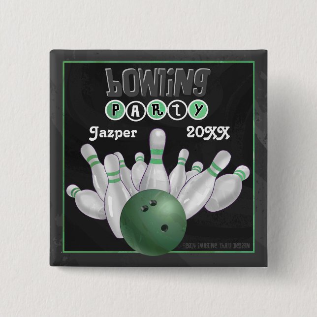 Badge Carré 5 Cm Green Bowling Party (Devant)