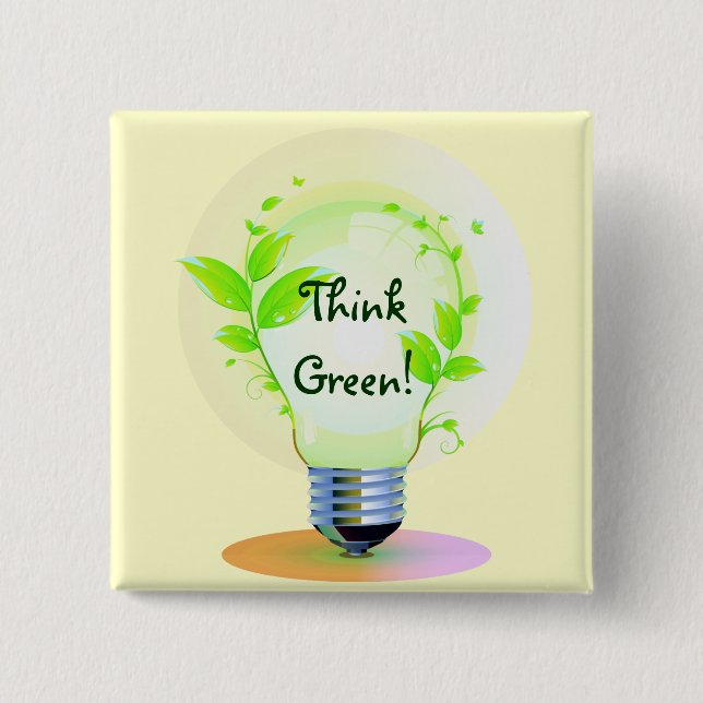 Badge Carré 5 Cm GreenLight, ThinkGreen ! (Devant)
