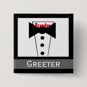 Badge Carré 5 Cm Greeter - Tux nommé fait sur commande épousant le