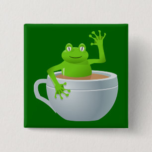Badge Carré 5 Cm Grenouille dans un thé