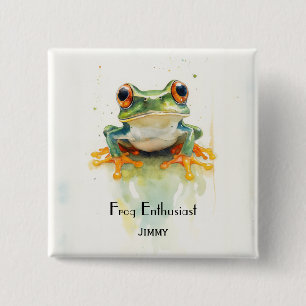 Badge Carré 5 Cm  Grenouille de l'arbre verte mignonne aquarelle, p
