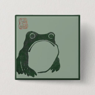 Badge Carré 5 Cm Grenouille japonaise d'ukiyo d'art