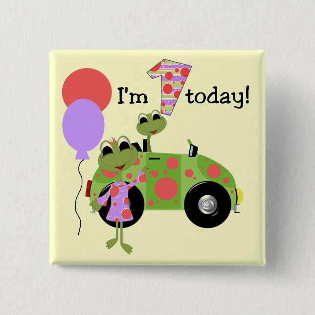 Badge Carré 5 Cm Grenouilles Mod 1er anniversaire (Devant)