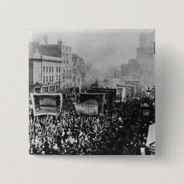 Badge Carré 5 Cm Grève de dock de Londres, 1889 (Devant)