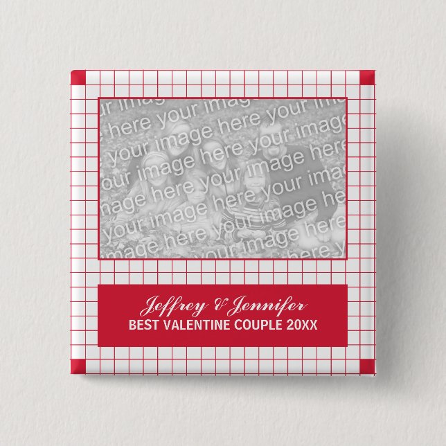 Badge Carré 5 Cm Grille rouge (Devant)