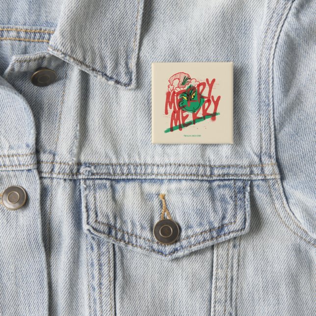 Badge Carré 5 Cm Grinch | Grunge Graphique Joyeux Joyeux (En situation)