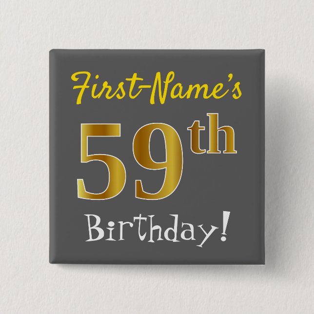 Badge Carré 5 Cm Gris, anniversaire d'or de Faux (Devant)