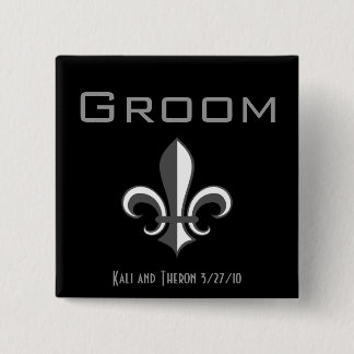 Badge Carré 5 Cm gris de marié de fleur de lis