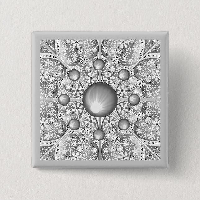 Badge Carré 5 Cm Gris dentée céramique (Devant)
