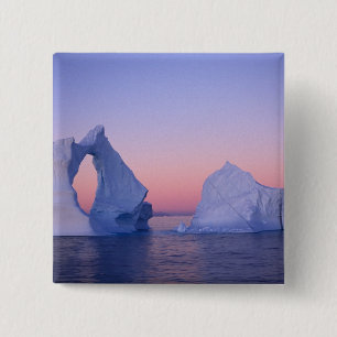 Badge Carré 5 Cm Groenland, Iceberg au coucher du soleil.
