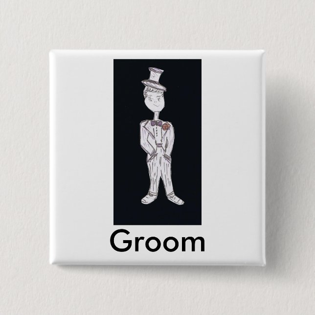 Badge Carré 5 Cm Groom Tuxedo (Devant)