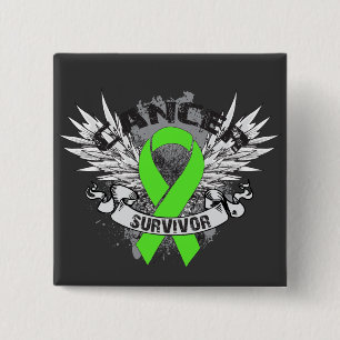 Badge Carré 5 Cm Grunge ailé Ruban Lymphome Survivant