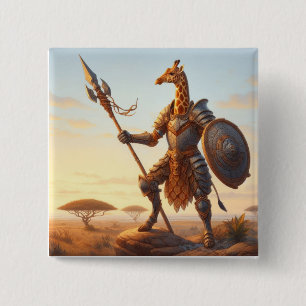 Badge Carré 5 Cm guerrier girafe