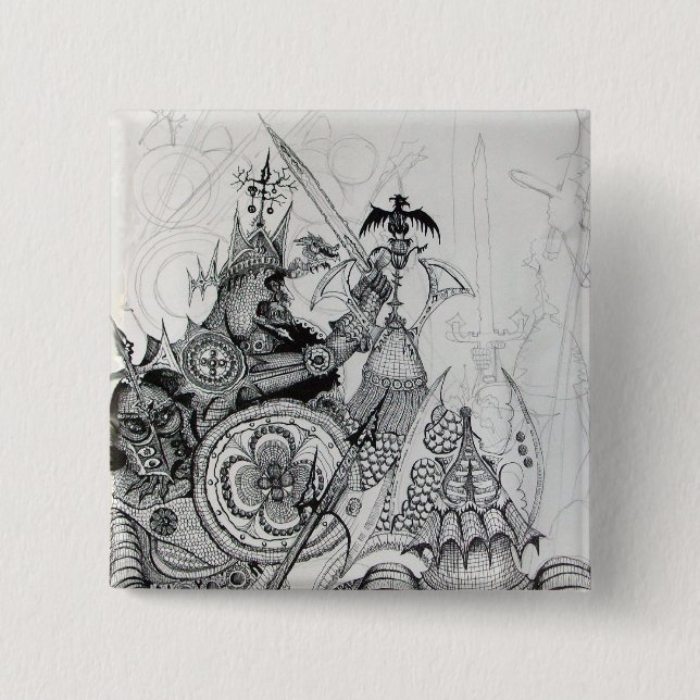 Badge Carré 5 Cm GUERRIERS GOTHIQUES, Chevaliers barbares, Imaginai (Devant)