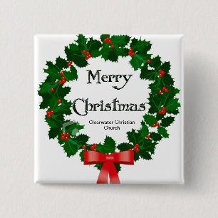Badge Carré 5 Cm Guirlande de Joyeux Noël