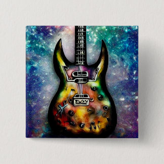 Badge Carré 5 Cm Guitare à vapeur métallique peinte