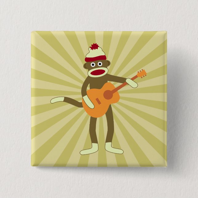 Badge Carré 5 Cm Guitare acoustique de singe de chaussette (Devant)