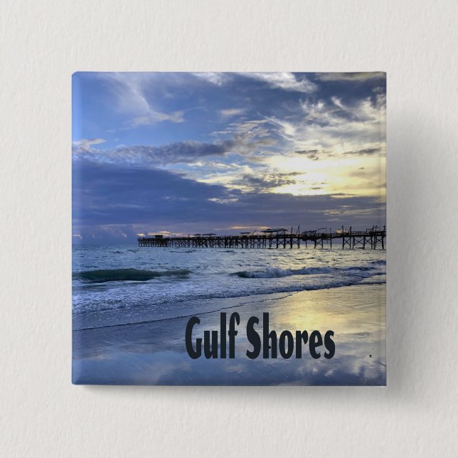 Badge Carré 5 Cm Gulf Shores Alabama Beach Sunrise Pier (Devant)
