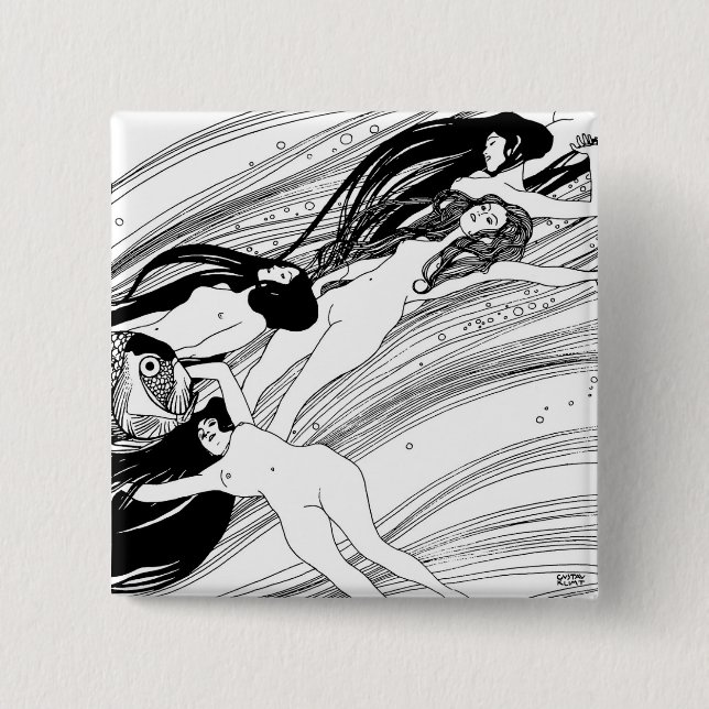 Badge Carré 5 Cm Gustav Klimt - Poisson Sang Surreal Art Japonais (Devant)