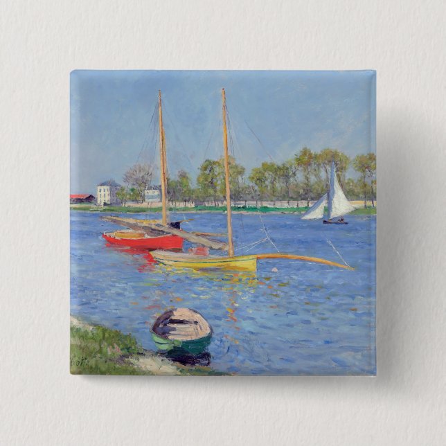 Badge Carré 5 Cm Gustave Caillebotte - La Seine à Argenteuil (Devant)
