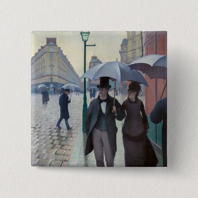 Badge Carré 5 Cm Gustave Caillebotte - Paris Street ; Rainy Day (Devant)