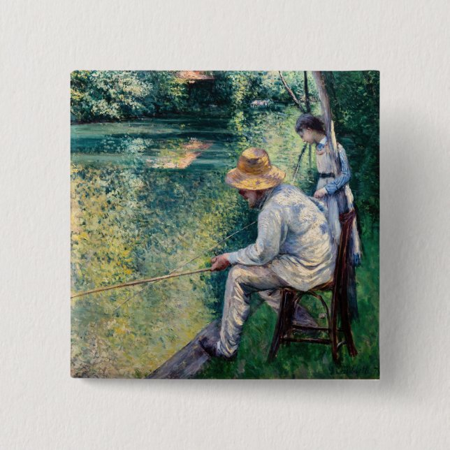 Badge Carré 5 Cm Gustave Caillebotte - Pêche à la ligne (Devant)