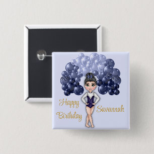 Badge Carré 5 Cm Gymnastique Anniversaire avec Bleu Balloon Arch