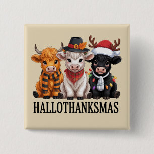 Badge Carré 5 Cm Hallothanksmas automne vache saison effrayante agr