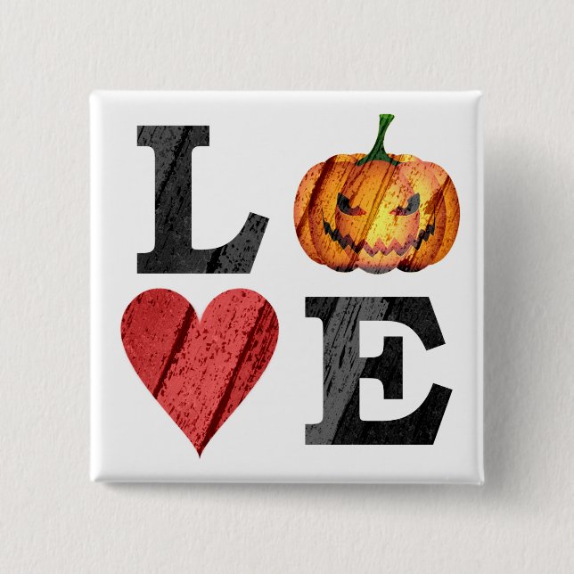 Badge Carré 5 Cm Halloween AMOUR avec effrayant Jack o'lantern (Devant)