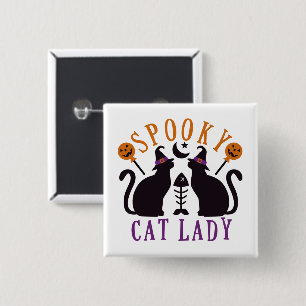 Badge Carré 5 Cm Halloween éffrayant Chat Lady Chats Noirs