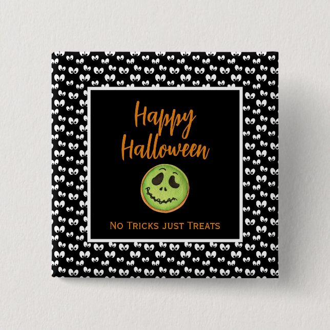 Badge Carré 5 Cm Halloween éffrayants yeux vert cookie pas de tours (Devant)