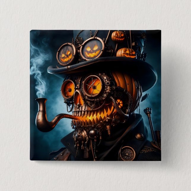 Badge Carré 5 Cm Halloween Steampunk Gothique Jack-O-Lantern (Devant)