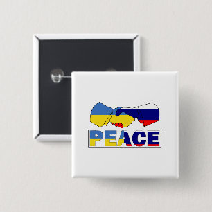 Badge Carré 5 Cm Handshake of Peace, Ukraine Russie Drapeau