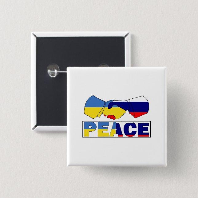 Badge Carré 5 Cm Handshake of Peace, Ukraine Russie Drapeau (Devant & derrière)