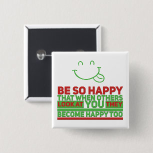 Badge Carré 5 Cm Happy - Bouton Carré