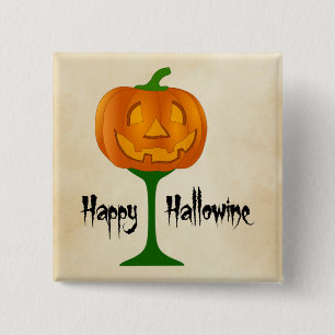 Badge Carré 5 Cm Happy Hallowine Vin Citrouille Halloween