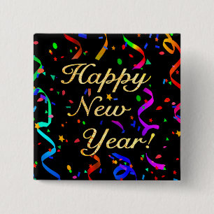 Badge Carré 5 Cm "Happy New Year!" square button