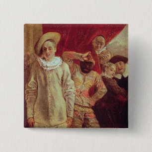 Badge Carré 5 Cm Harlequin, Pierrot et Scapin, acteurs de COM