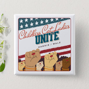 Badge Carré 5 Cm Harris Walz Femmes Chat Sans Enfant Unite Poings