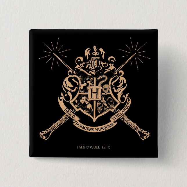 Badge Carré 5 Cm Harry Potter | Hogwarts Crossed Wands Crest (Devant)