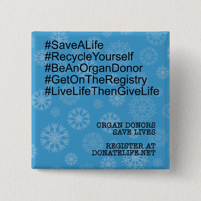 Badge Carré 5 Cm Hashtag Recycle Yself Organ Donateur pin, (Devant)