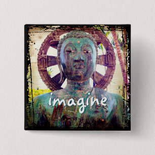 Badge Carré 5 Cm Hawaii Bouddha Turquoise Photo Imagine Script Bold